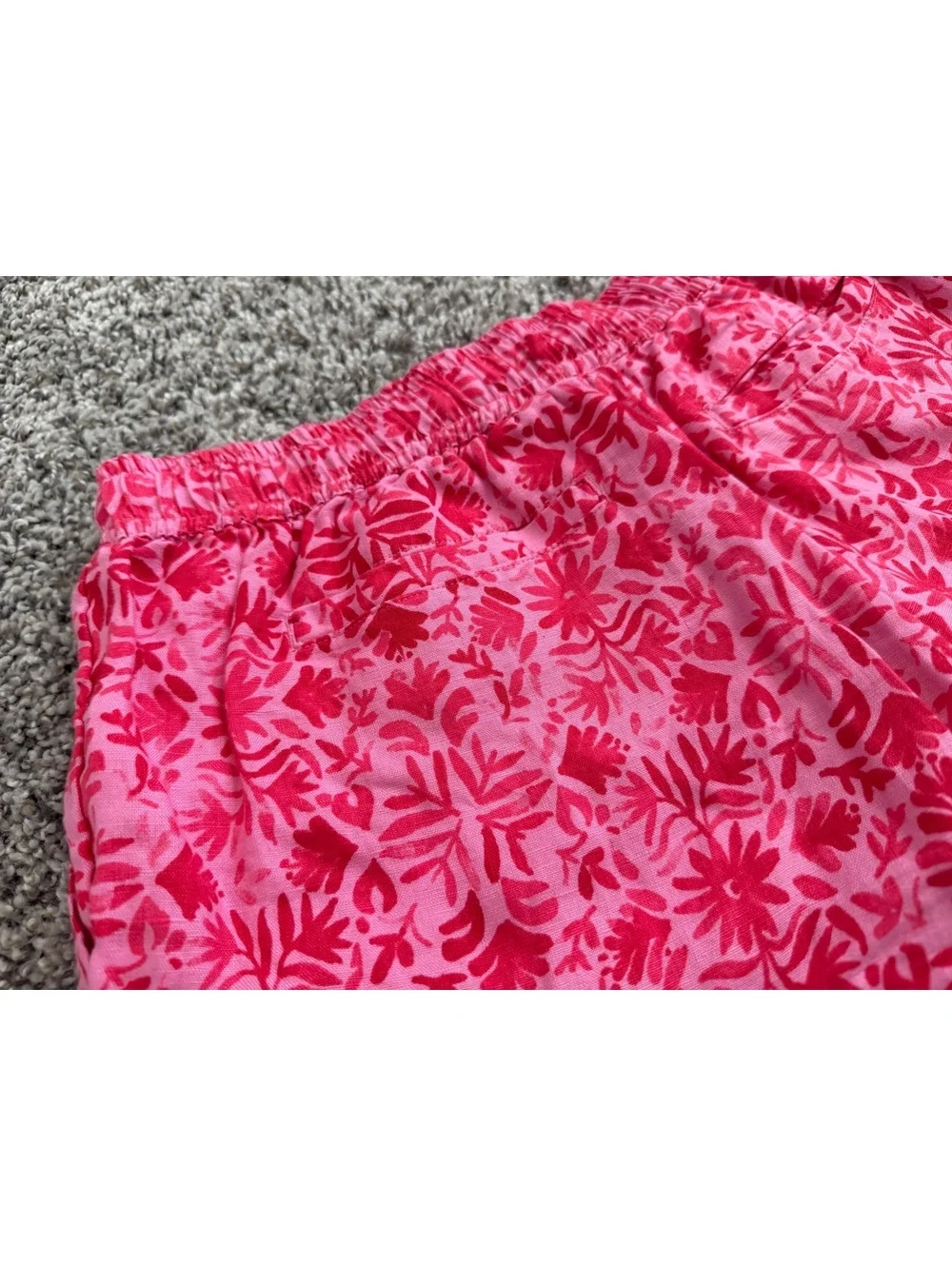 Vineyard Vines 100% Linen Pink/Red Floral Pull On Drawstring Shorts Size S